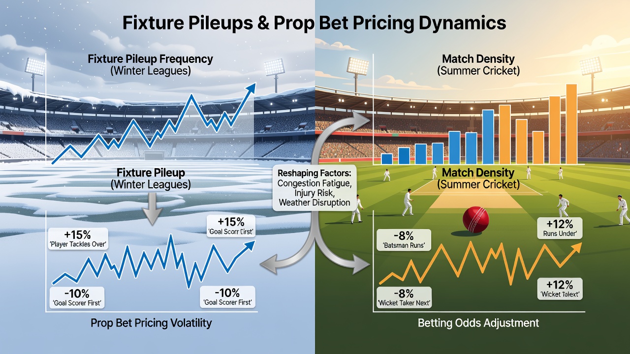 Cricket tour schedule graphic illustrating session totals and wicket prop adjustments during packed summer calendars