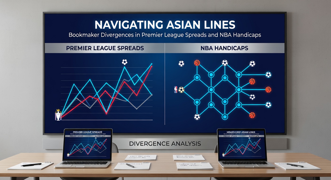 Close-up of NBA betting interface displaying divergent Asian handicap lines for a Lakers-Nuggets game, with bookmaker logos and odds tables