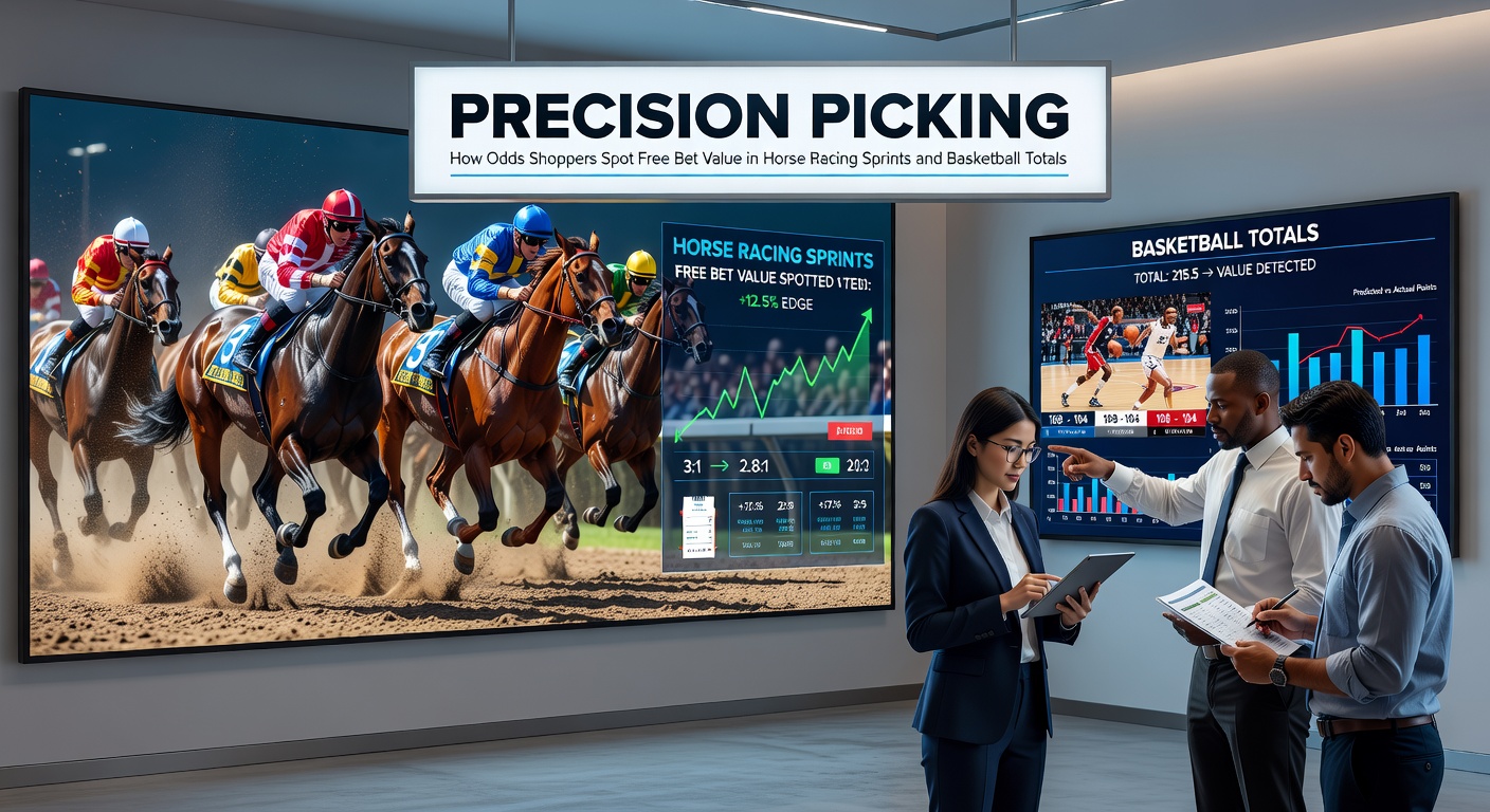 Horse racing sprint start line with jockeys urging horses forward under bright track lights, capturing the high-speed intensity of short-distance races where odds shift rapidly