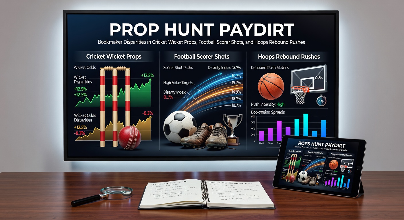 Cricket bowler celebrating a wicket alongside a football player taking a shot and a basketball player grabbing a rebound, highlighting prop bet action across sports