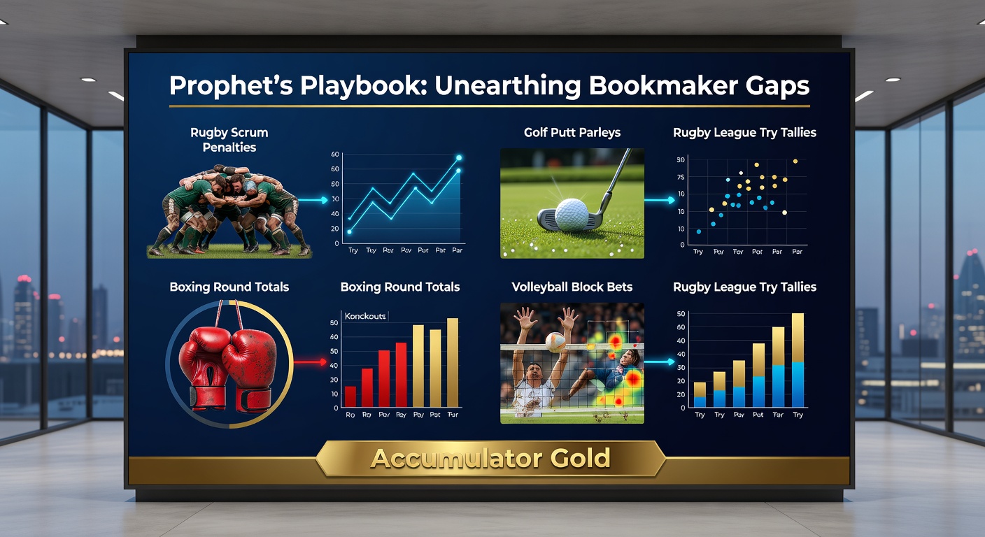 Dynamic chart displaying bookmaker odds disparities across rugby scrums, golf putts, boxing rounds, volleyball blocks, and rugby league tries, highlighting potential accumulator opportunities