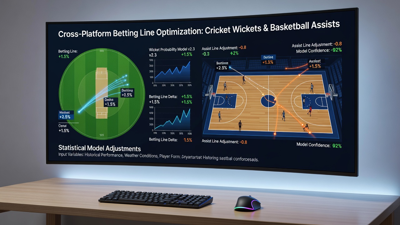 Data visualization of adjusted betting lines for cricket wickets and basketball assists showing platform variations